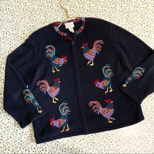 Christopher & Banks handembroidered rooster zip up